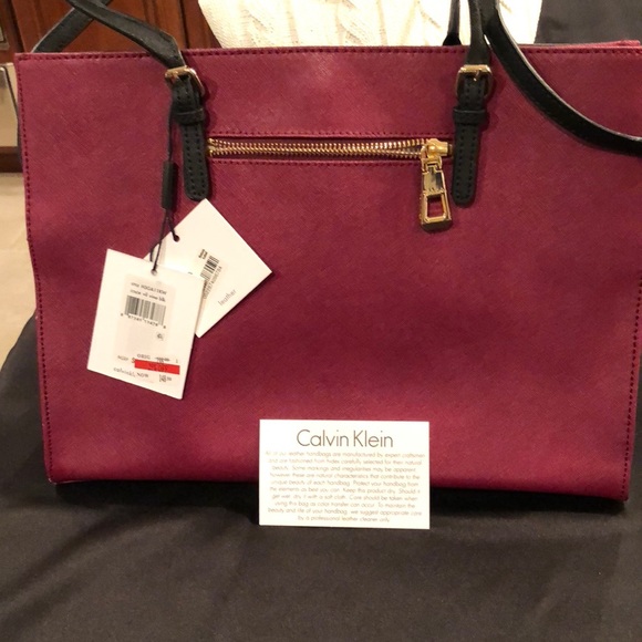 Calvin Klein Handbags - Calvin Klein Plum/Wine Colored Saffiano Leather Tote Handbag  NWT